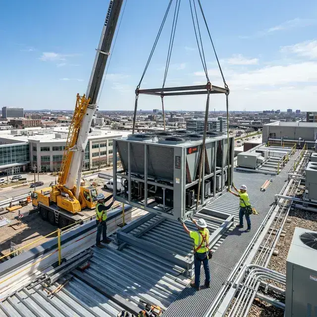 Industrial centrifugal chiller HVAC installation Houston Texas